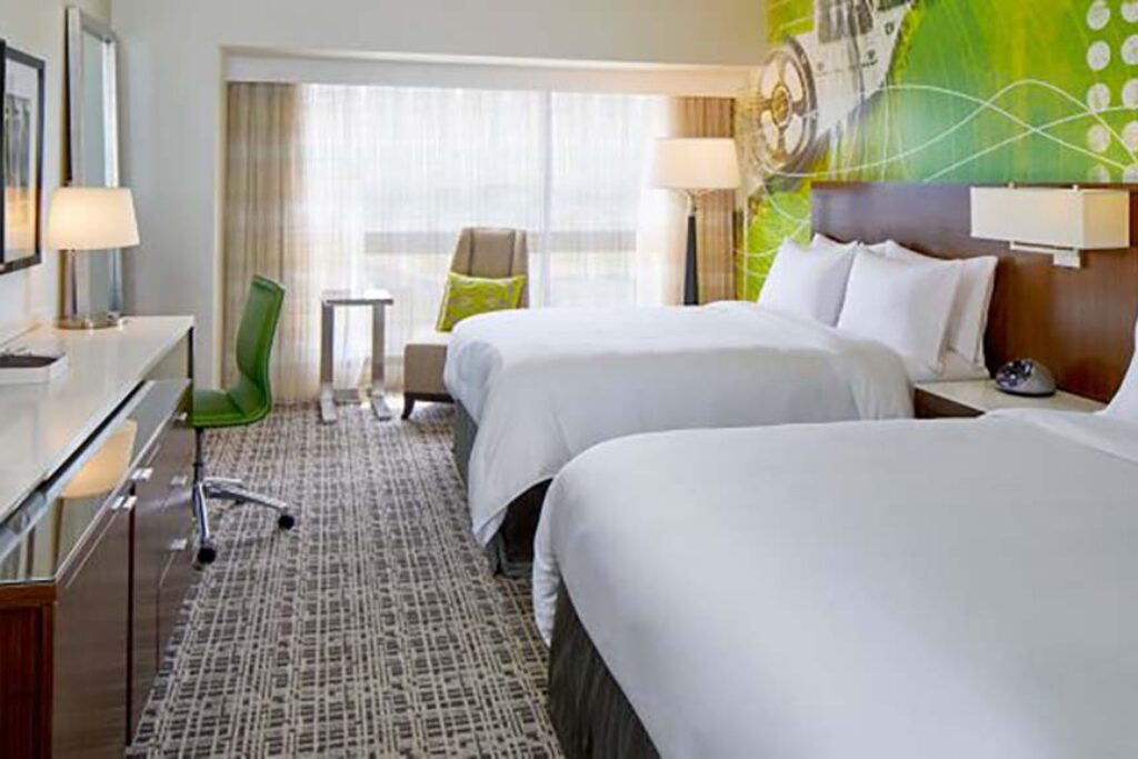 Hotel guest room with 2 beds