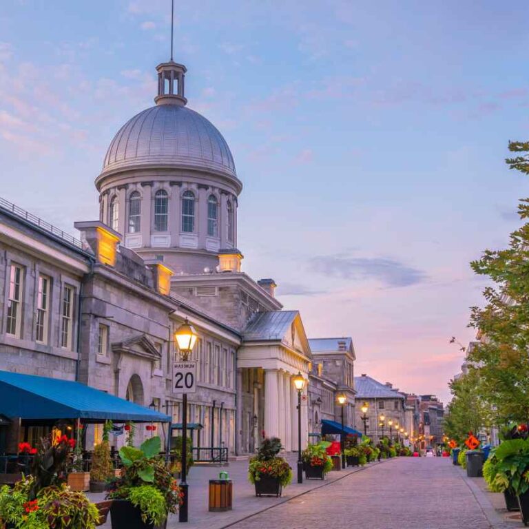 Famous Cobbled streets at twilight in old town Montreal