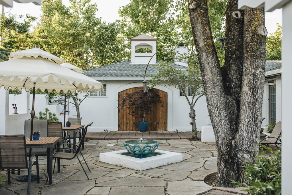 Hotel courtyard with seating