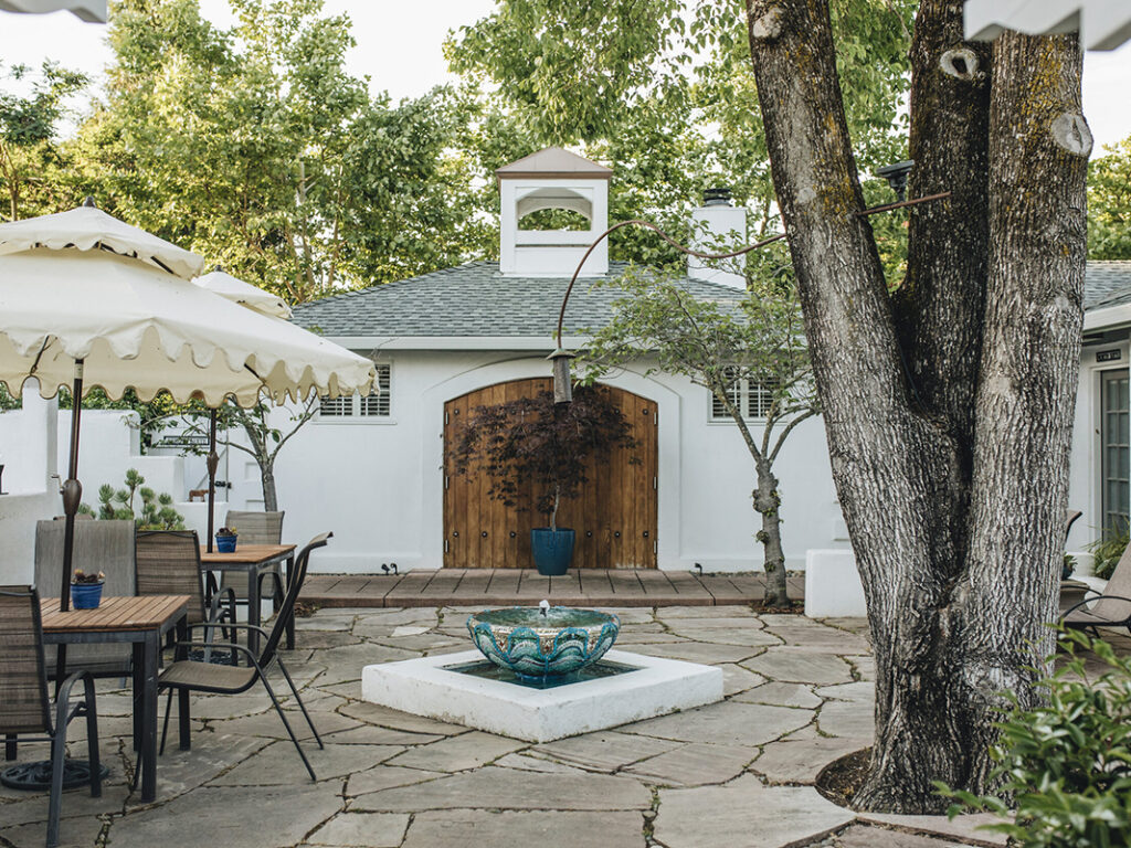 Hotel courtyard with seating