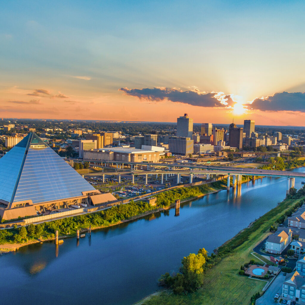 Memphis Downtown Skyline aerial shot