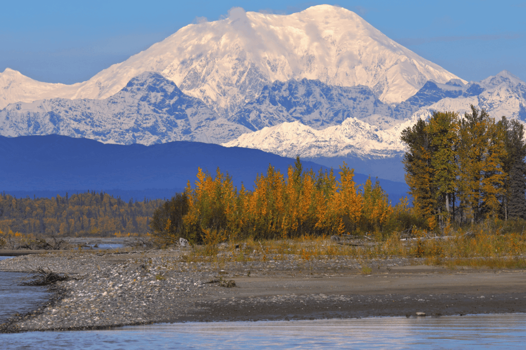 Alaska Range viewed from the Susitna River in Denali, Alaska