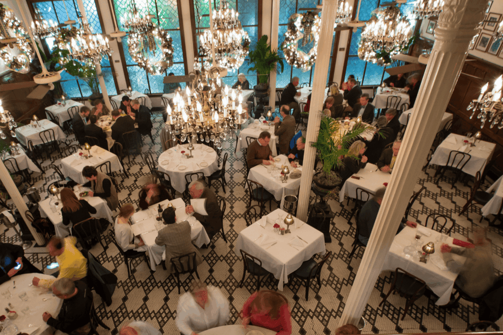 Dining room at Arnaud's Restaurant in New Orleans, Louisiana