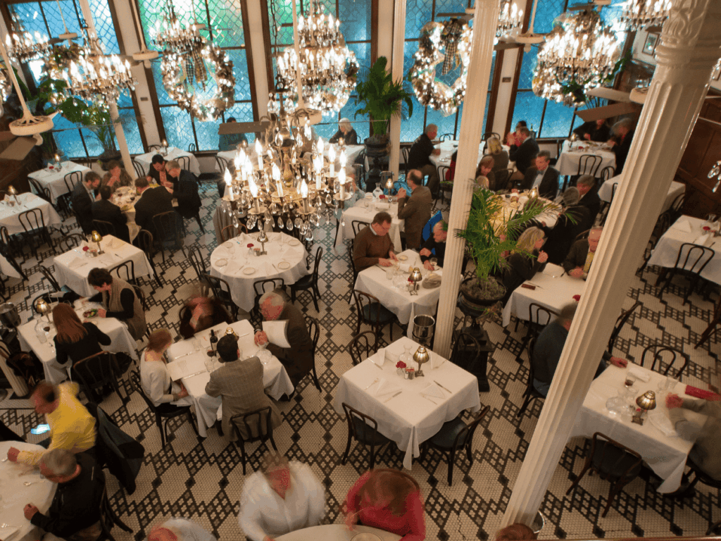 Dining room at Arnaud's Restaurant in New Orleans, Louisiana