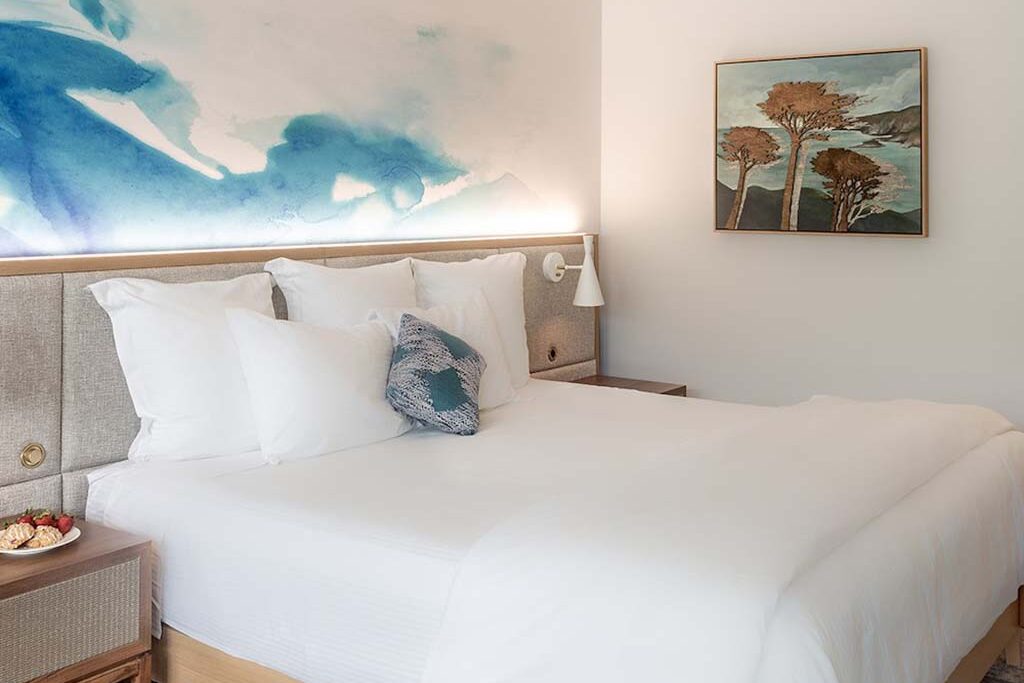 Hotel guest room with king bed