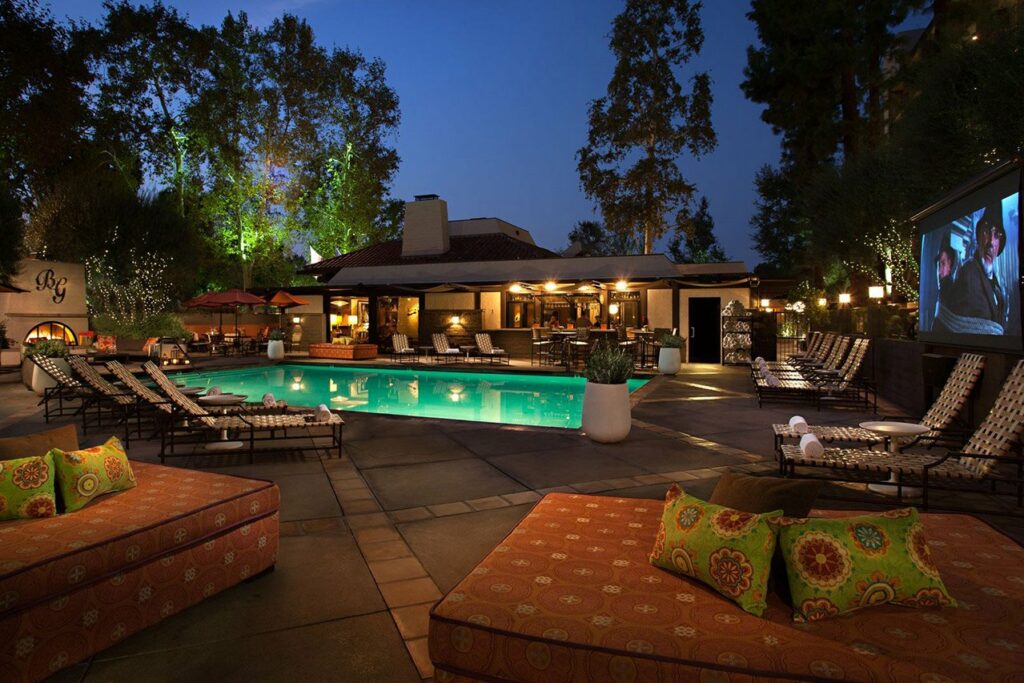Hotel pool in the evening