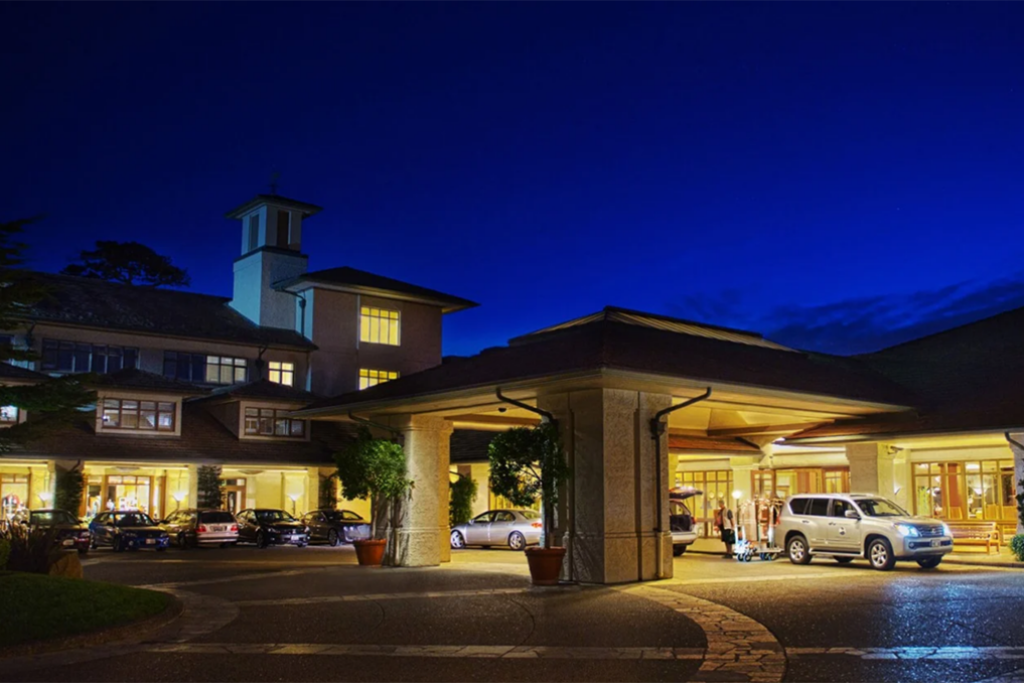 Inn exterior at night