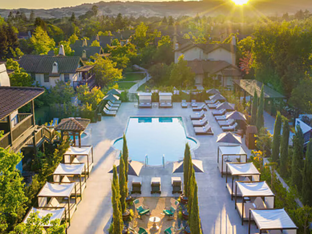 Aerial view of resort and pool