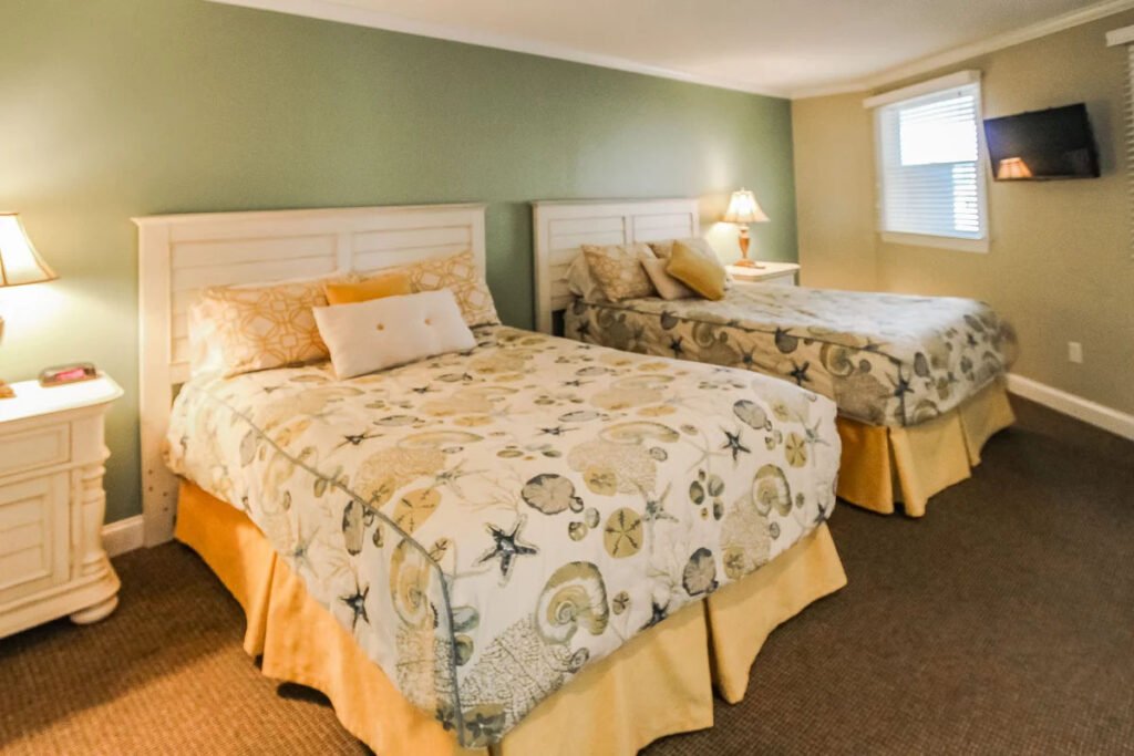 Hotel guest room with two beds