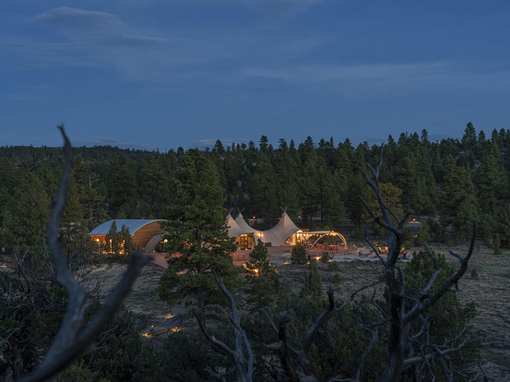 Exterior of tents at night