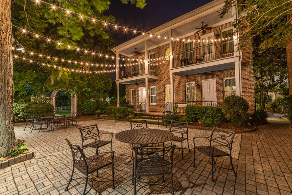 Inn courtyard at night