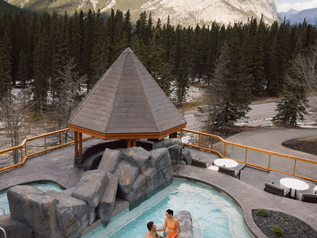 Aerial view of hot tub overlooking mountains