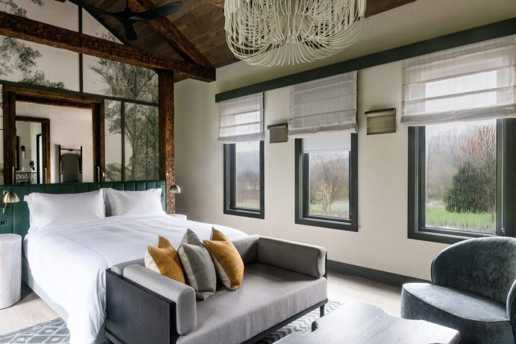 Hotel guest room with double bed