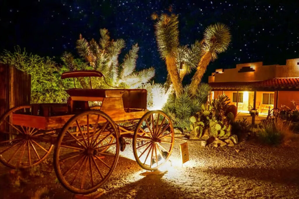 Exterior of ranch at night