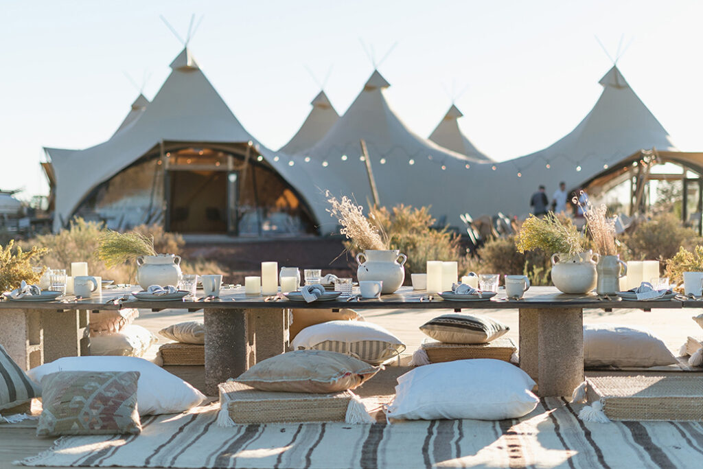 Dining area with the lobby tent in the background