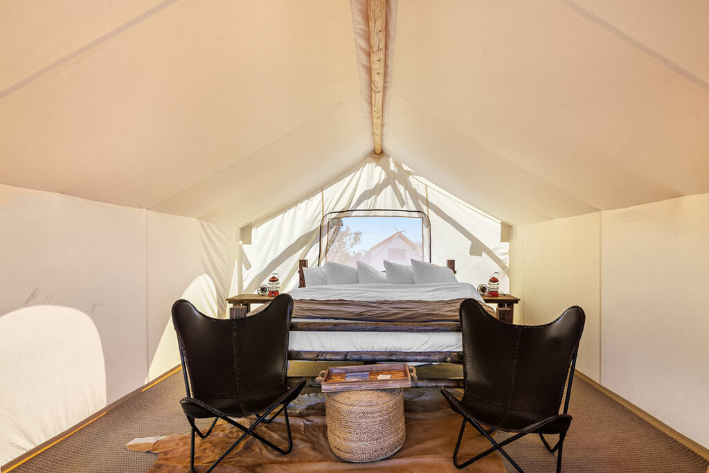 King bed in tent