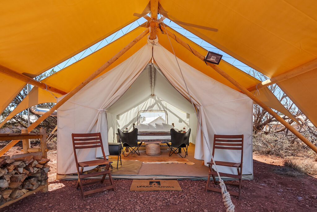 King bed in tent