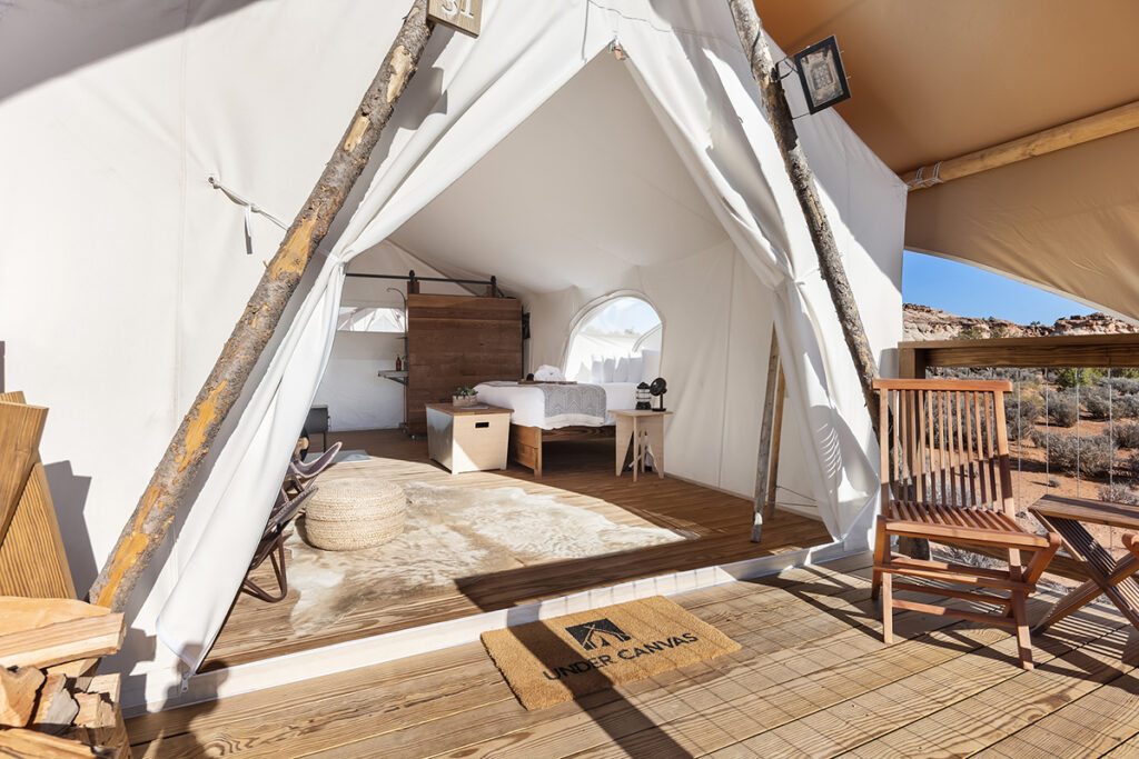 Tent with bed and rug