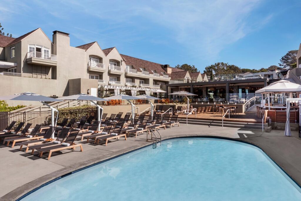 Hotel pool with sunbeds