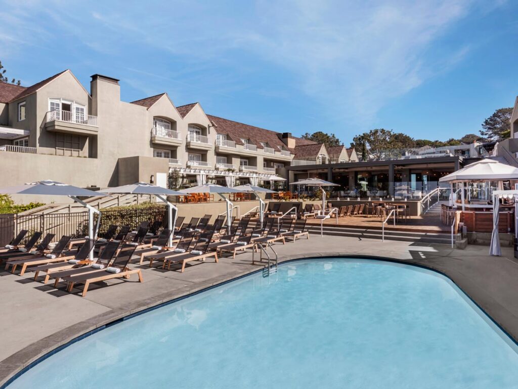 Hotel pool with sunbeds