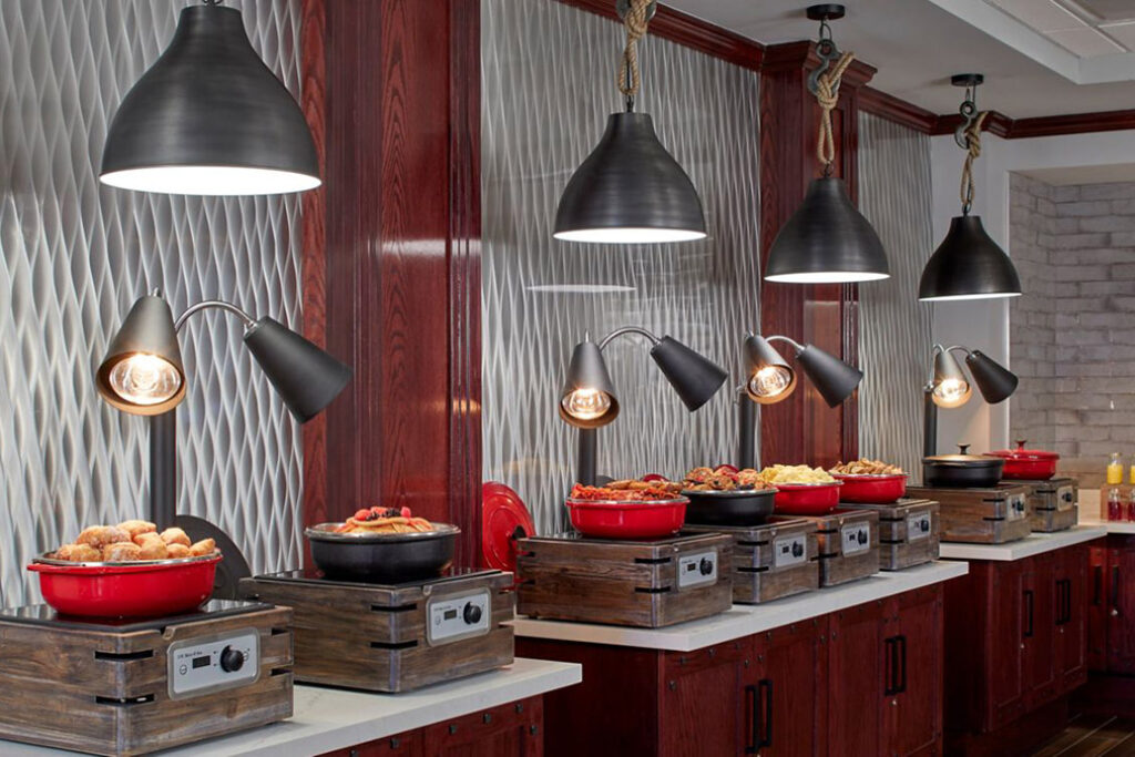 Breakfast buffet spread at hotel