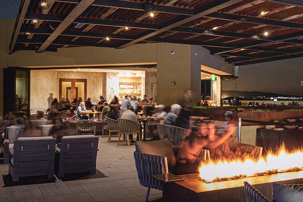 Fireplace in the hotel lobby