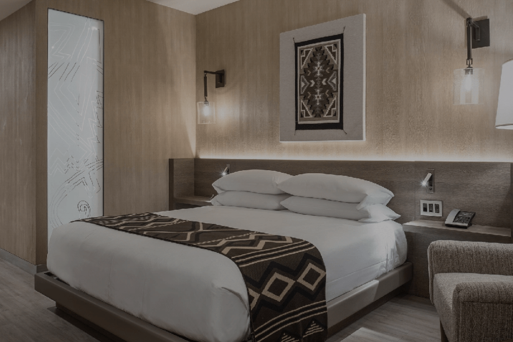 Hotel guest room with double bed