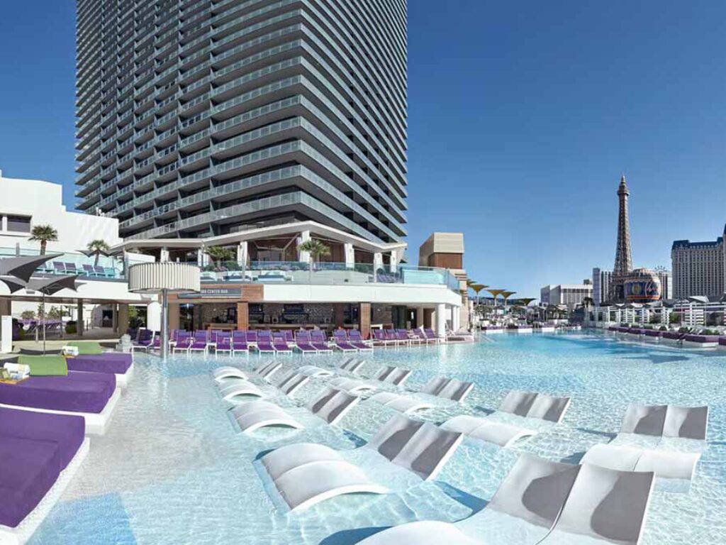 Pool with sun lounges
