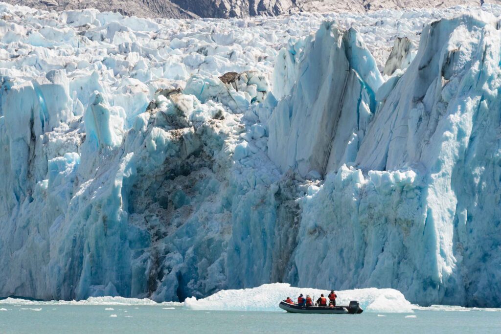 A skiff getting up close to the Glaciers