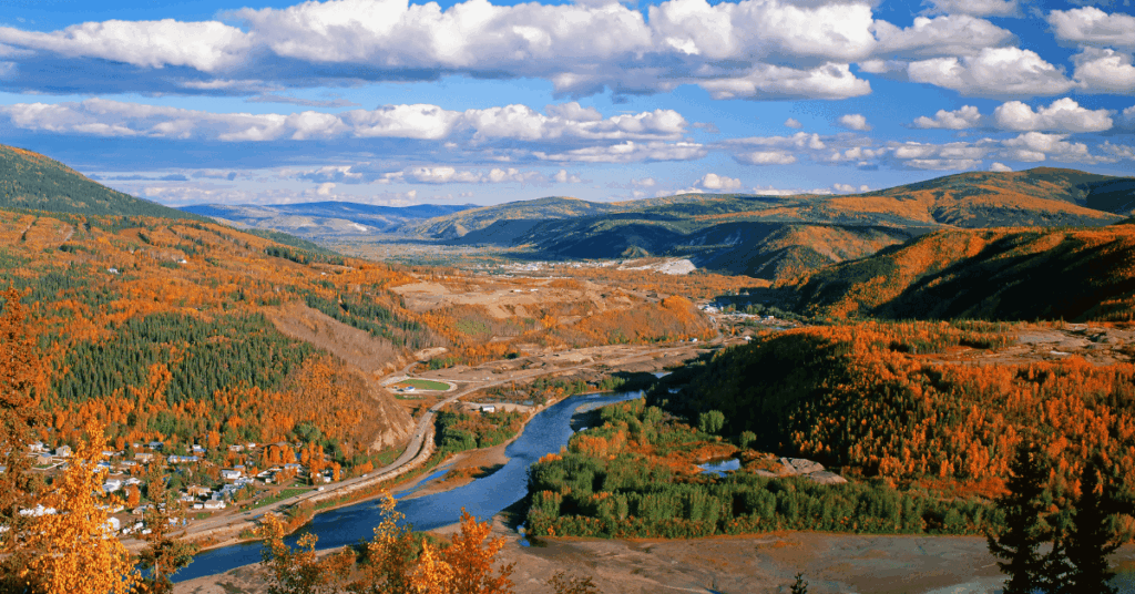Dawson City, Klondike and Yukon rivers and Bonanza Creek in Tintina Trench