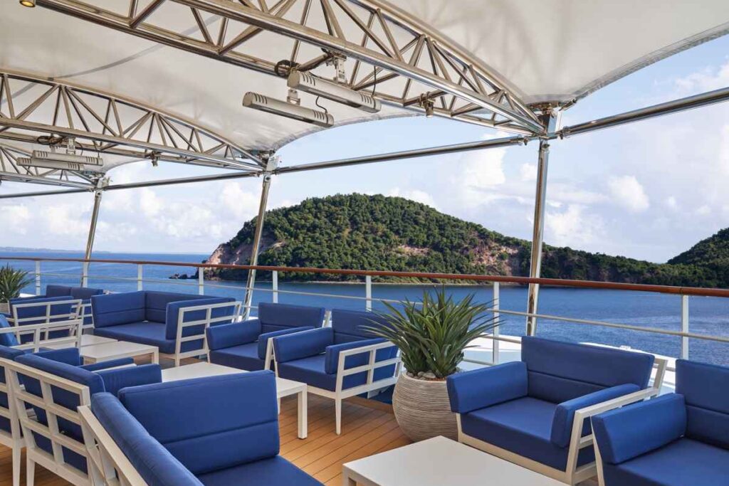 The outside Panorama Lounge on the Silver Moon cruise ship in Alaska