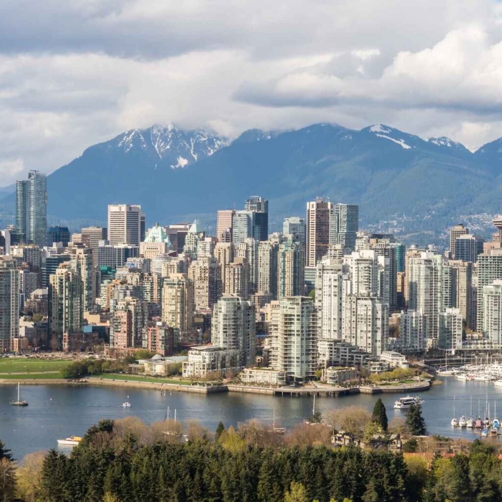 Day-time aerial view of Vancouver in British Columbia