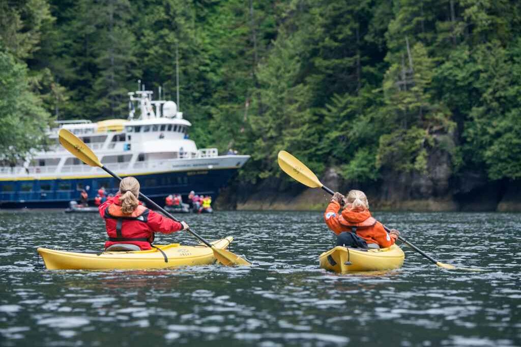 Kayaking from the NG Sea Bird small cruise ship in Alaska