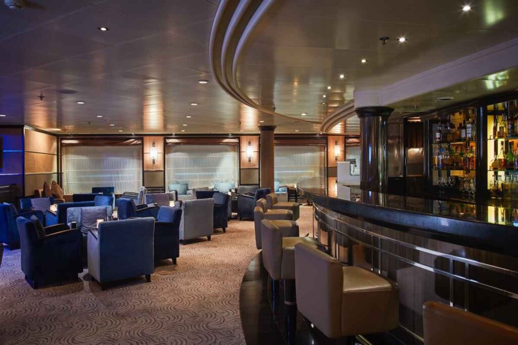 The bar aboard the Silver Whisper Cruise ship in Alaska