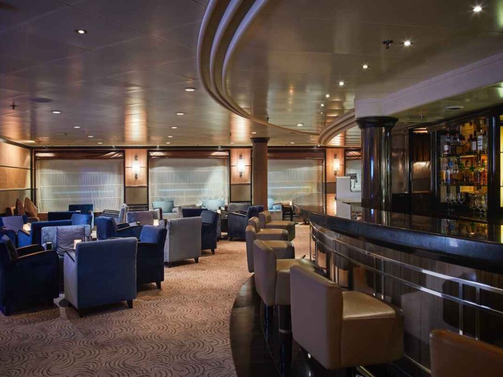 The bar aboard the Silver Whisper Cruise ship in Alaska