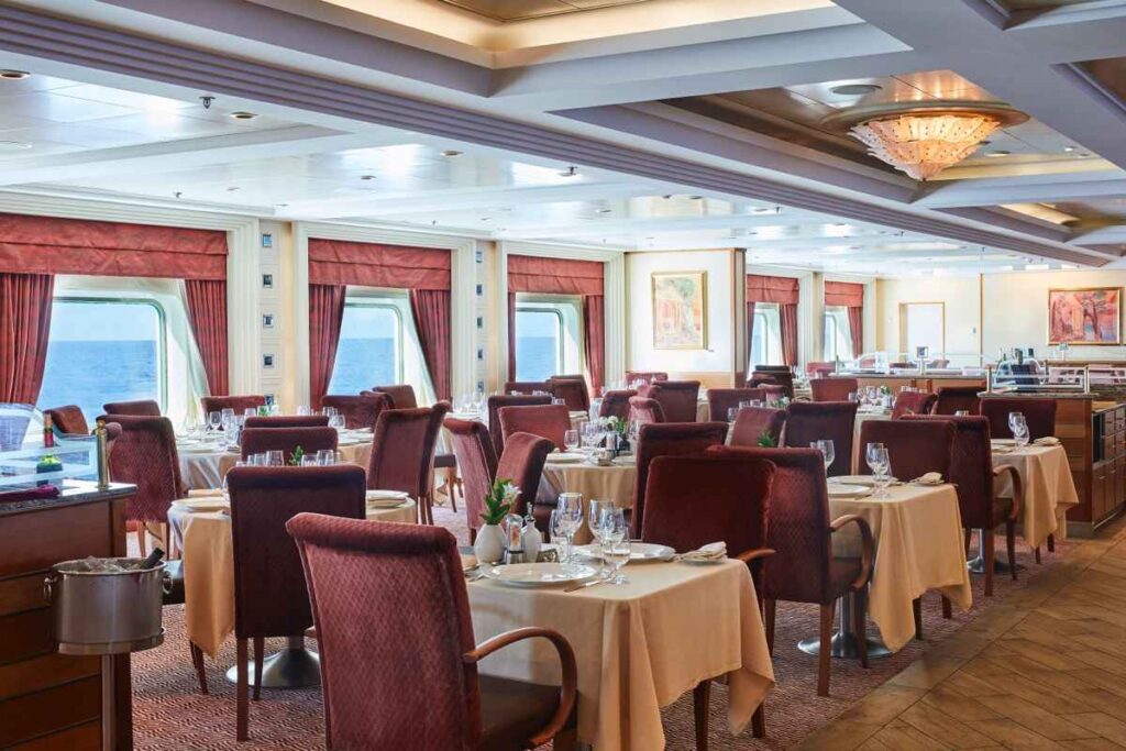 The restaurant on the Silver Whisper Cruise Ship in Alaska