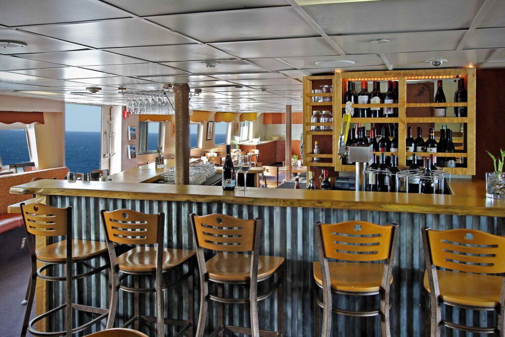 The bar aboard the Wilderness Adventurer small cruise ship in Alaska