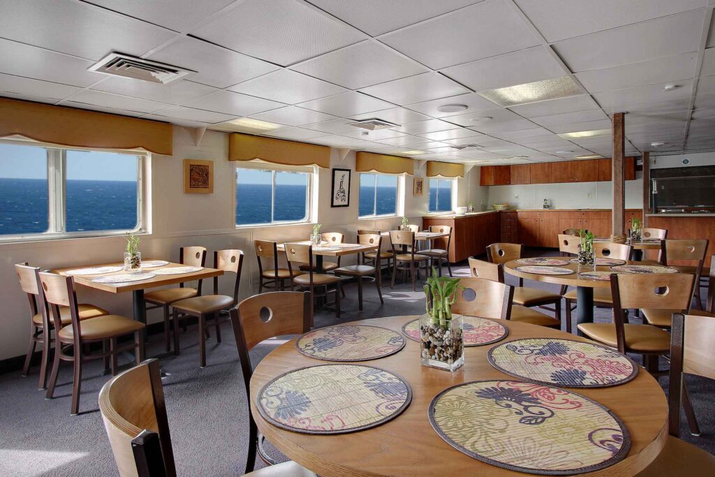 Dining aboard the Wilderness Adventurer small cruise ship in Alaska