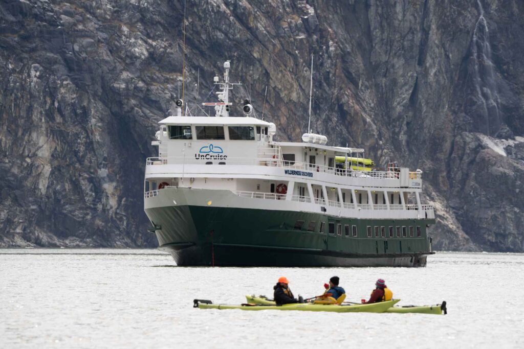Kayaking from the Wilderness Discoverer small cruise ship in Alaska