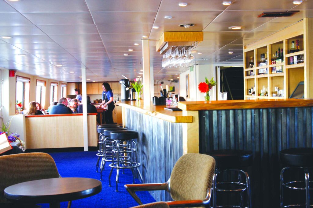The bar aboard the Wilderness Discoverer small cruise ship in Alaska