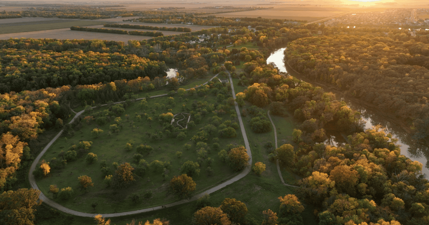 Fall season in Fargo, North Dakota. Beautiful Fall sunset picture taken over Orchard Glen Park.