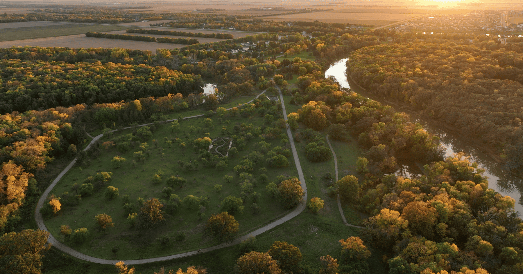 Fall season in Fargo, North Dakota. Beautiful Fall sunset picture taken over Orchard Glen Park.
