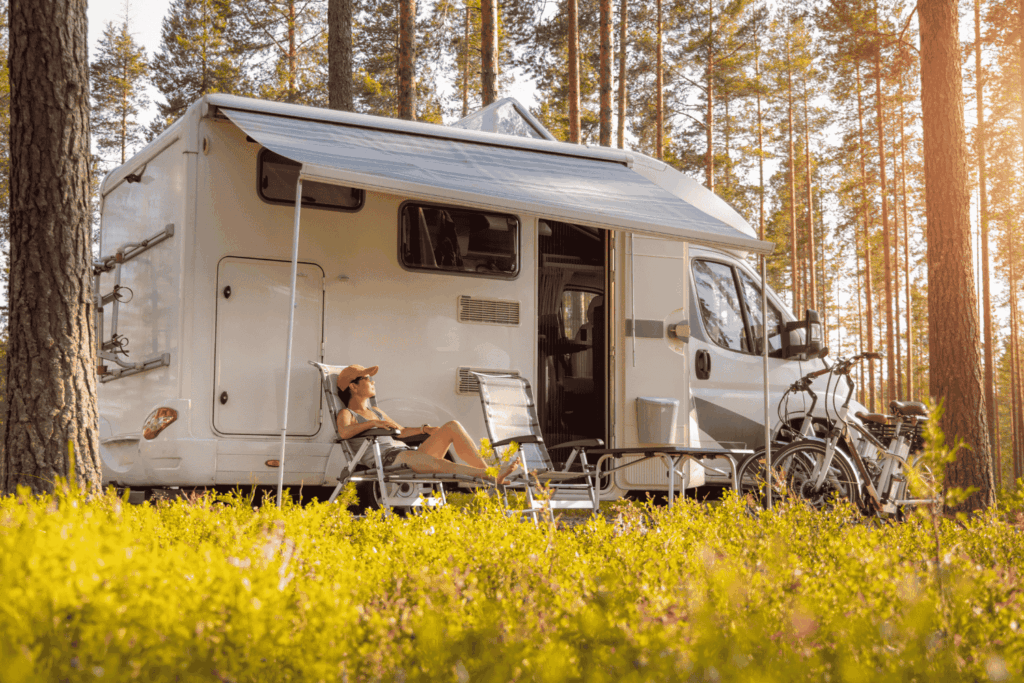 Motorhome parked in a scenic woods in North America