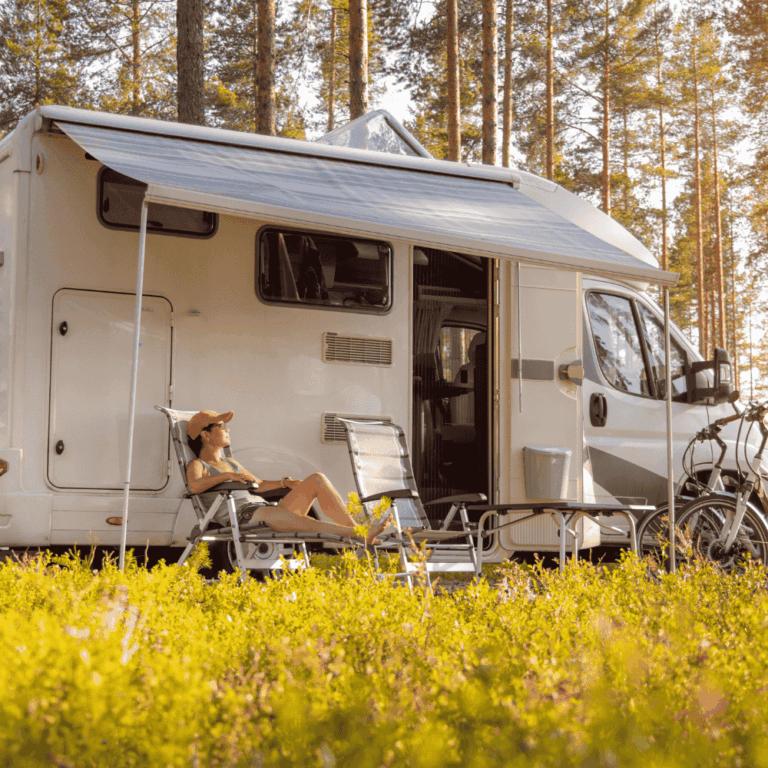 Motorhome parked in a scenic woods in North America