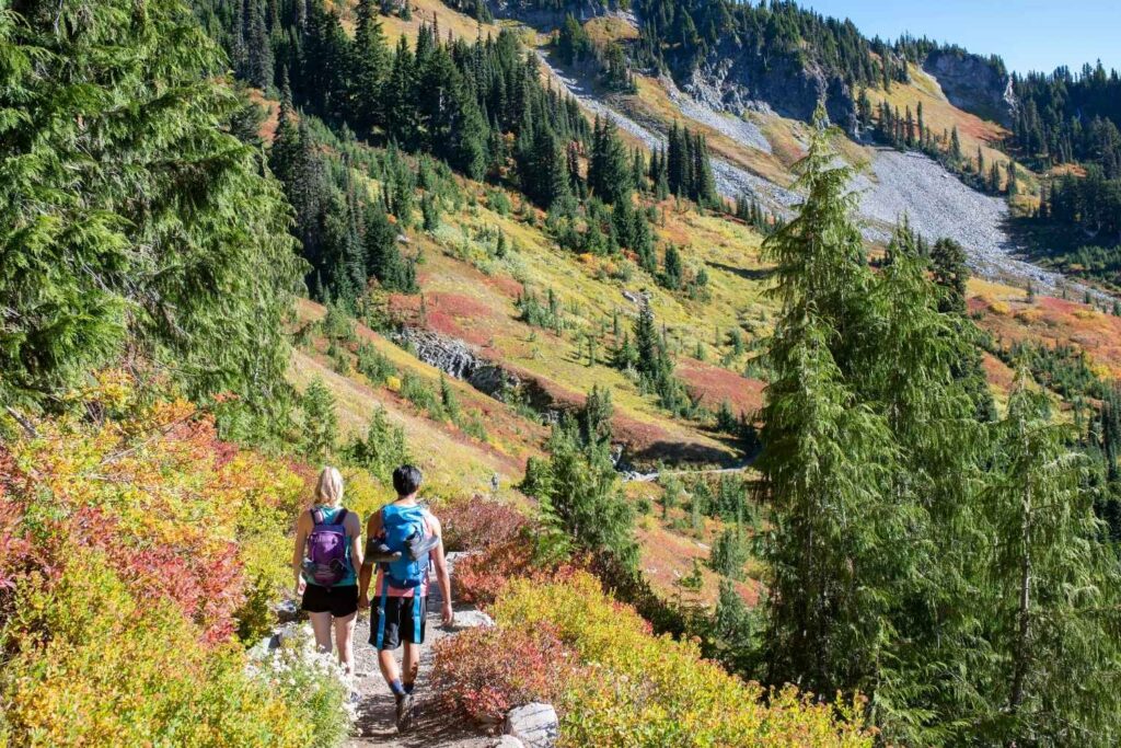 Hikers on Mount Rainier in Washington State, USA