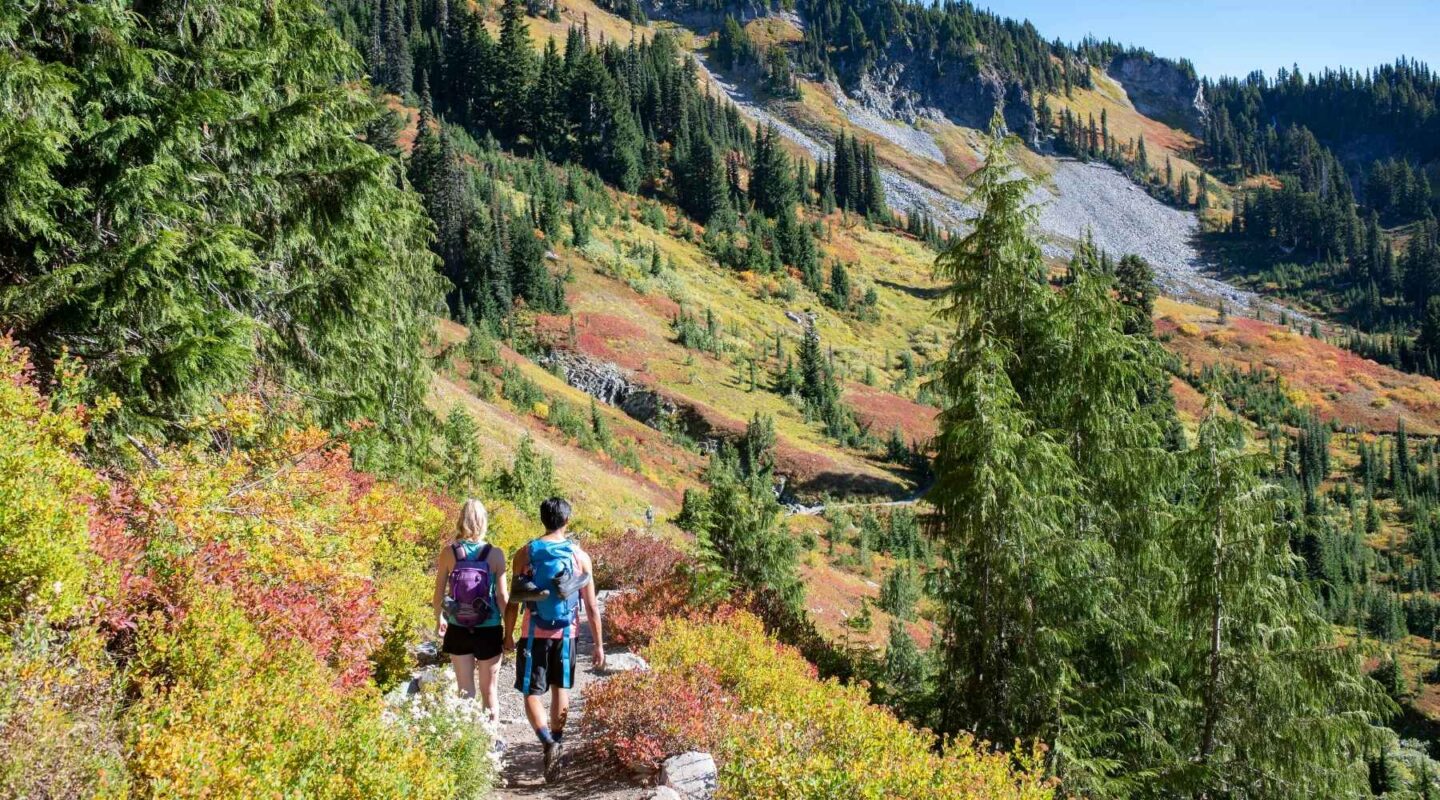 Hikers on Mount Rainier in Washington State, USA
