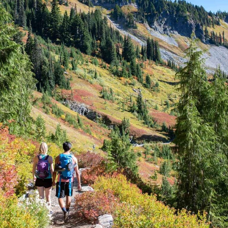 Hikers on Mount Rainier in Washington State, USA