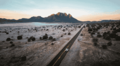 Car travelling through Big Bend Nationl Park in Texas