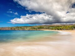 Waves on Golden Sand at Hulopoe Beach, Lanai Hawaii USA