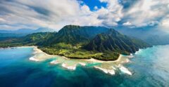 Aerial view of the Nā Pali Coast State Park on the island of Kauaʻi, Hawaii